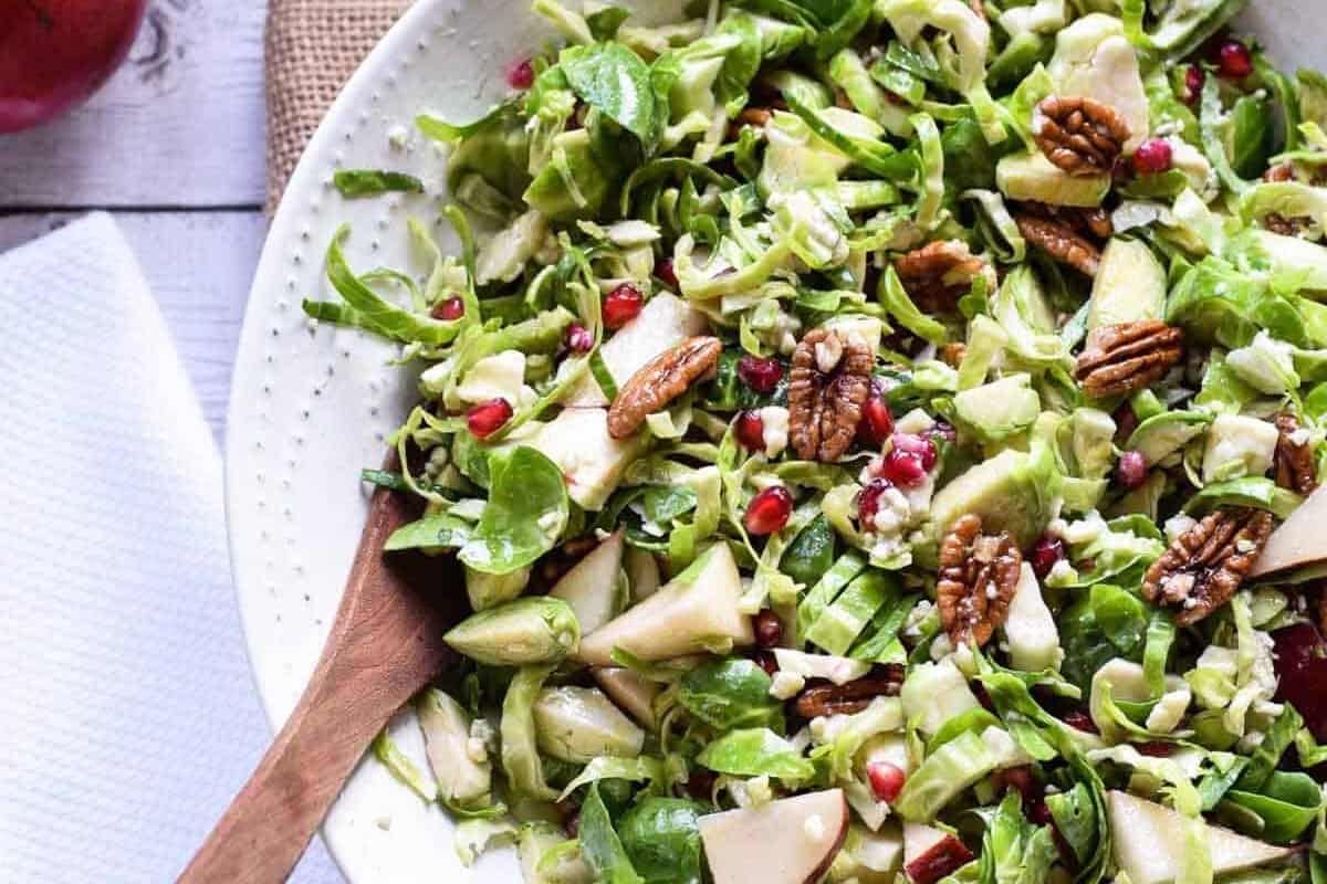 Brussel Sprout Salad with Pear and Pomegranate.