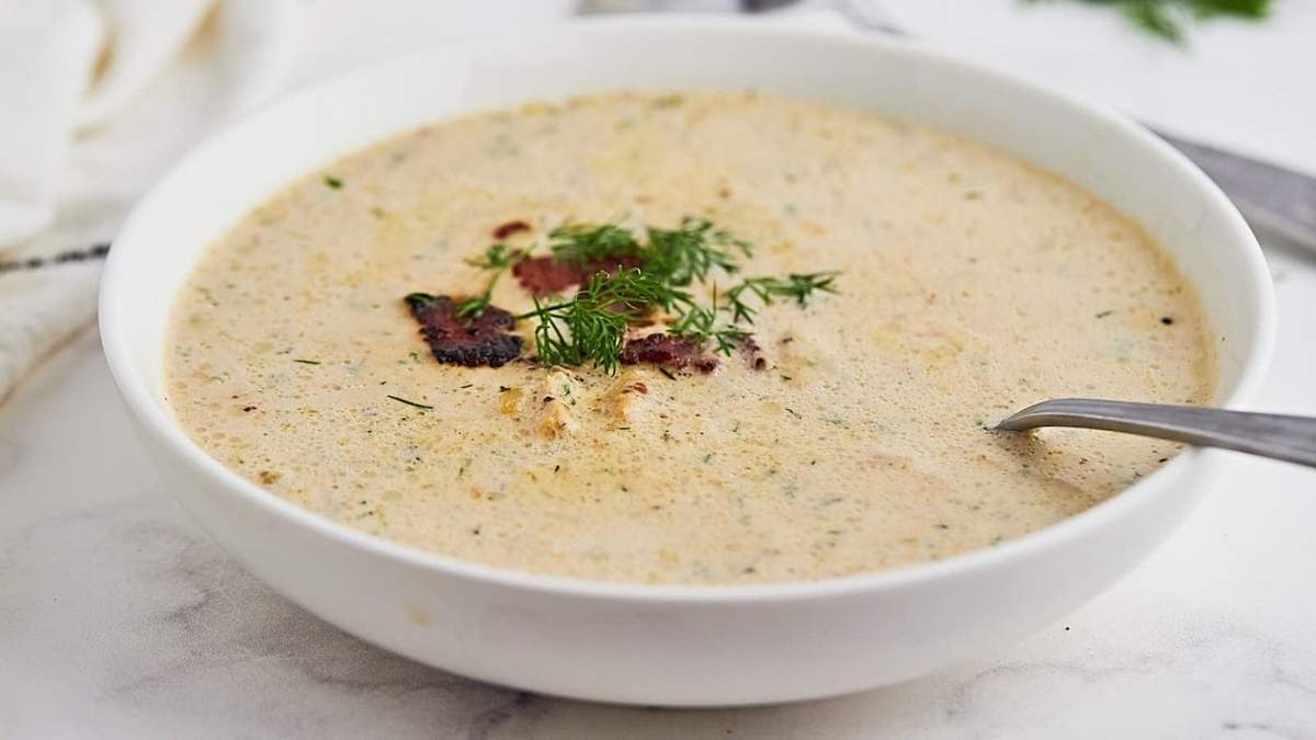 A flavorful soup recipe featuring bacon and dill.