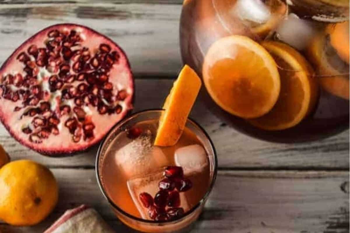 Pomegranate sangria in a glass.