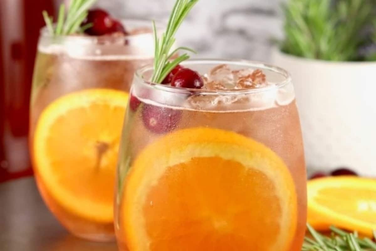 Moscato punch with sliced orange.