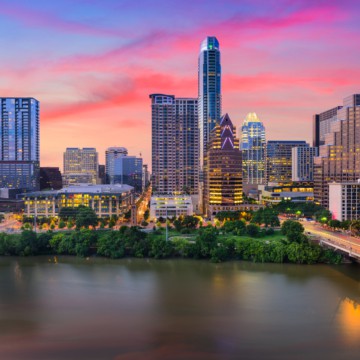 Explore the iconic bridge over the scenic river right in the heart of Austin, Texas.