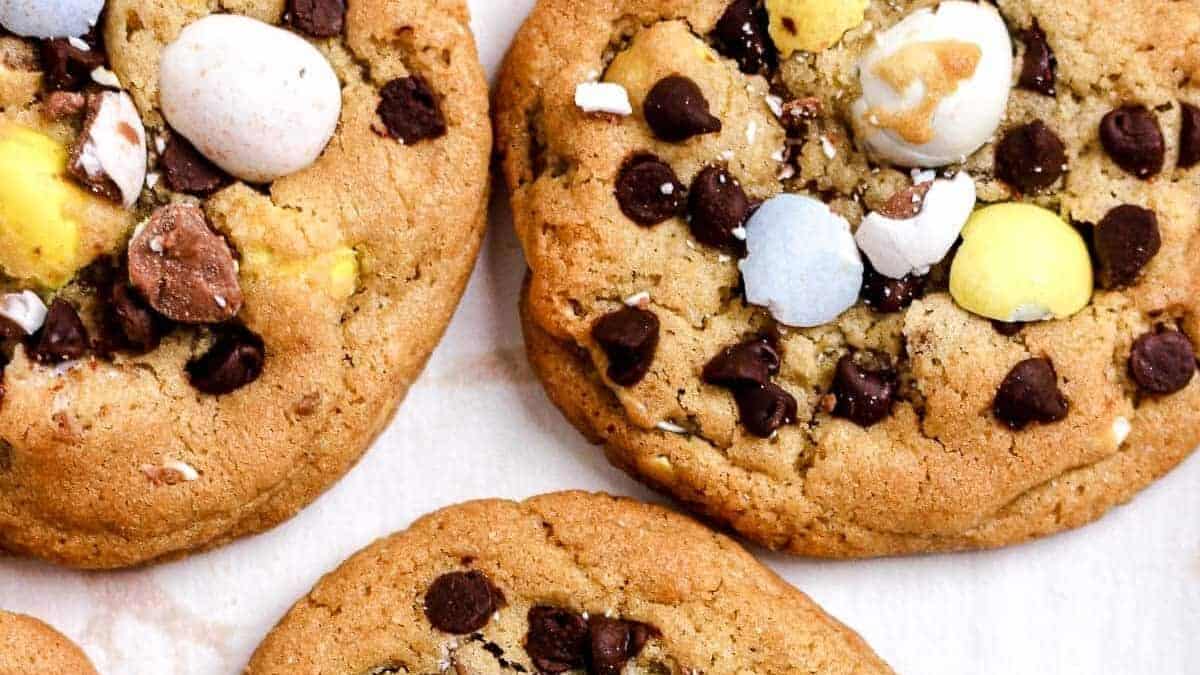 A group of cookies with chocolate chips.