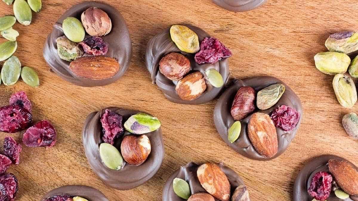 Chocolate covered cranberries and pistachios.