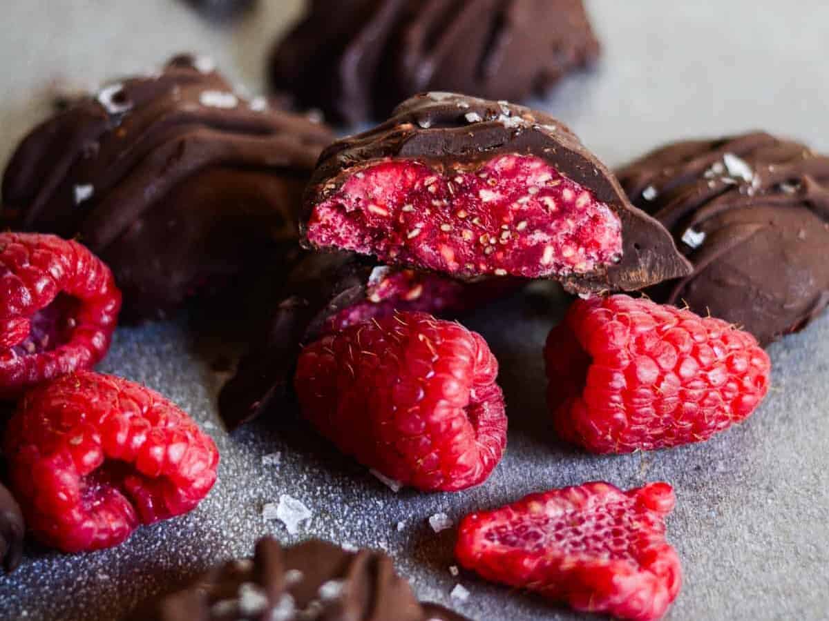 Chocolate covered raspberries with sea salt.