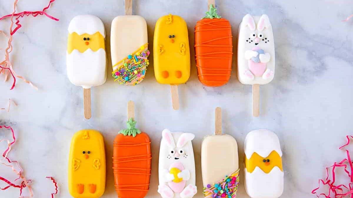 Easter popsicles with bunnies and easter eggs.