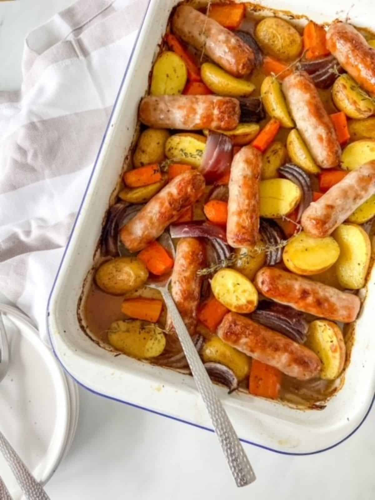 Delicious sausage and vegetable casserole.