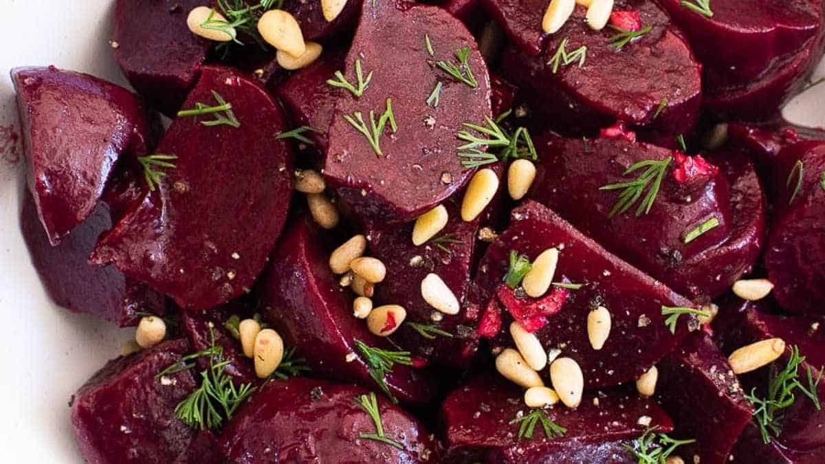 Roasted beets with dill and pine nuts.
