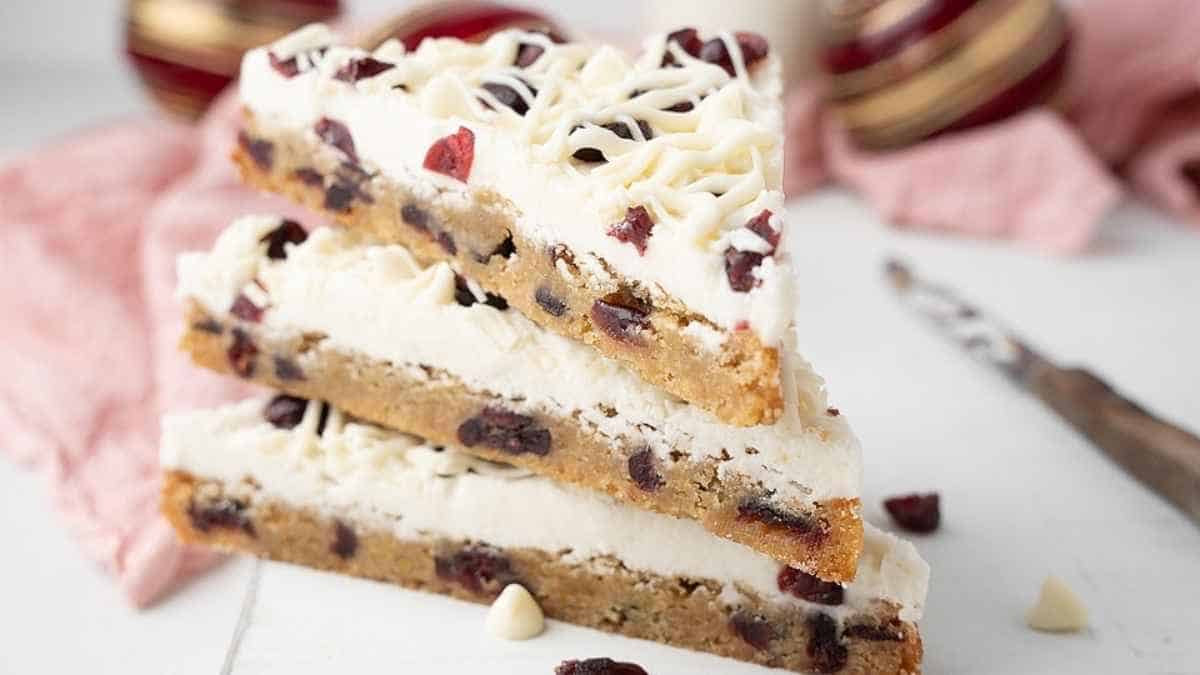 A stack of cranberry and white chocolate bars.