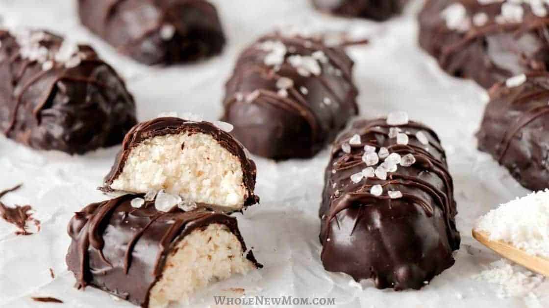 Chocolate covered coconut balls with sea salt.