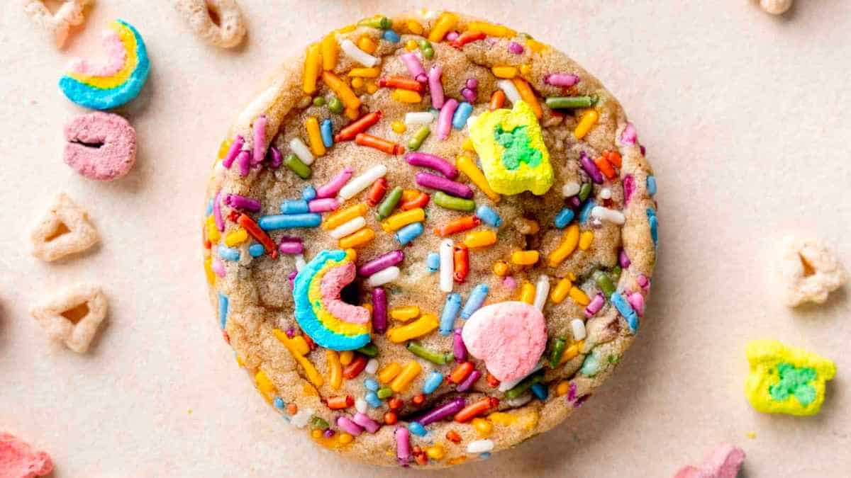 A cookie with sprinkles on top.