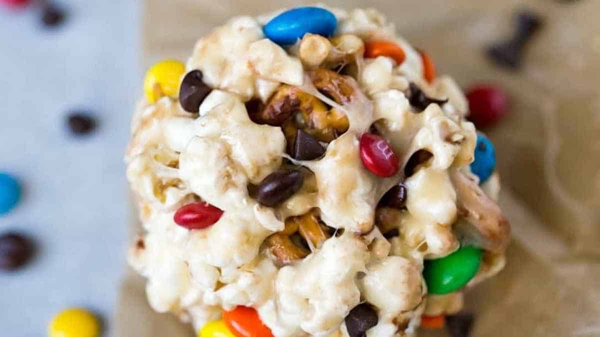 A cookie covered in m&m's and pb&j's.