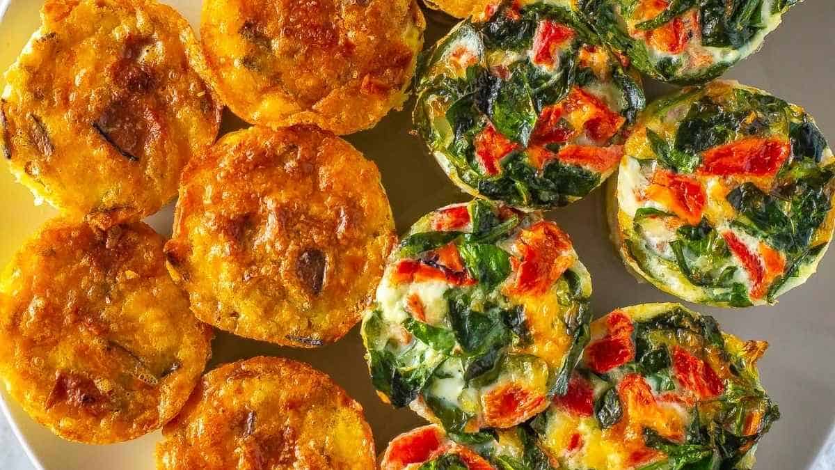 Quiche with spinach and cheese on a plate.