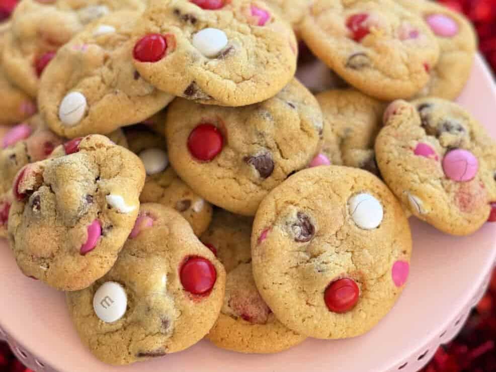 Valentine's day cookies on a plate.