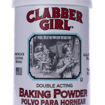 Clabber girl baking powder in a tin.