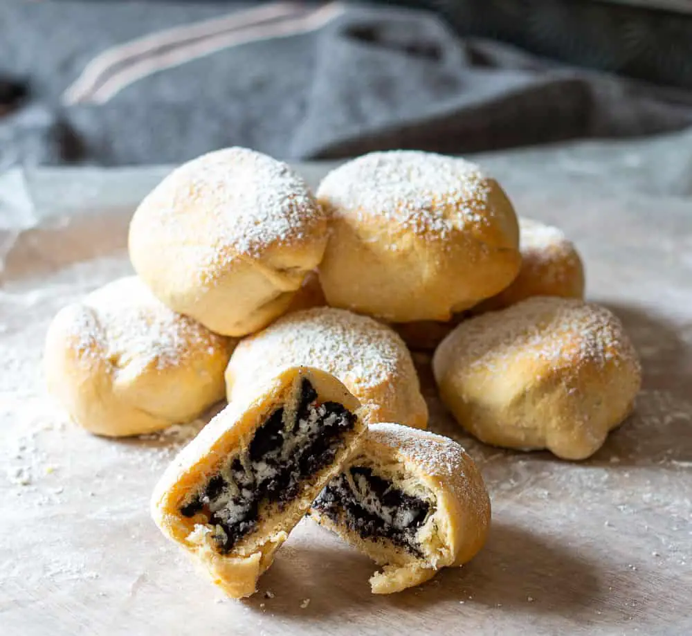 Stacked fried oreos baked in pastry made in the air fryer.
