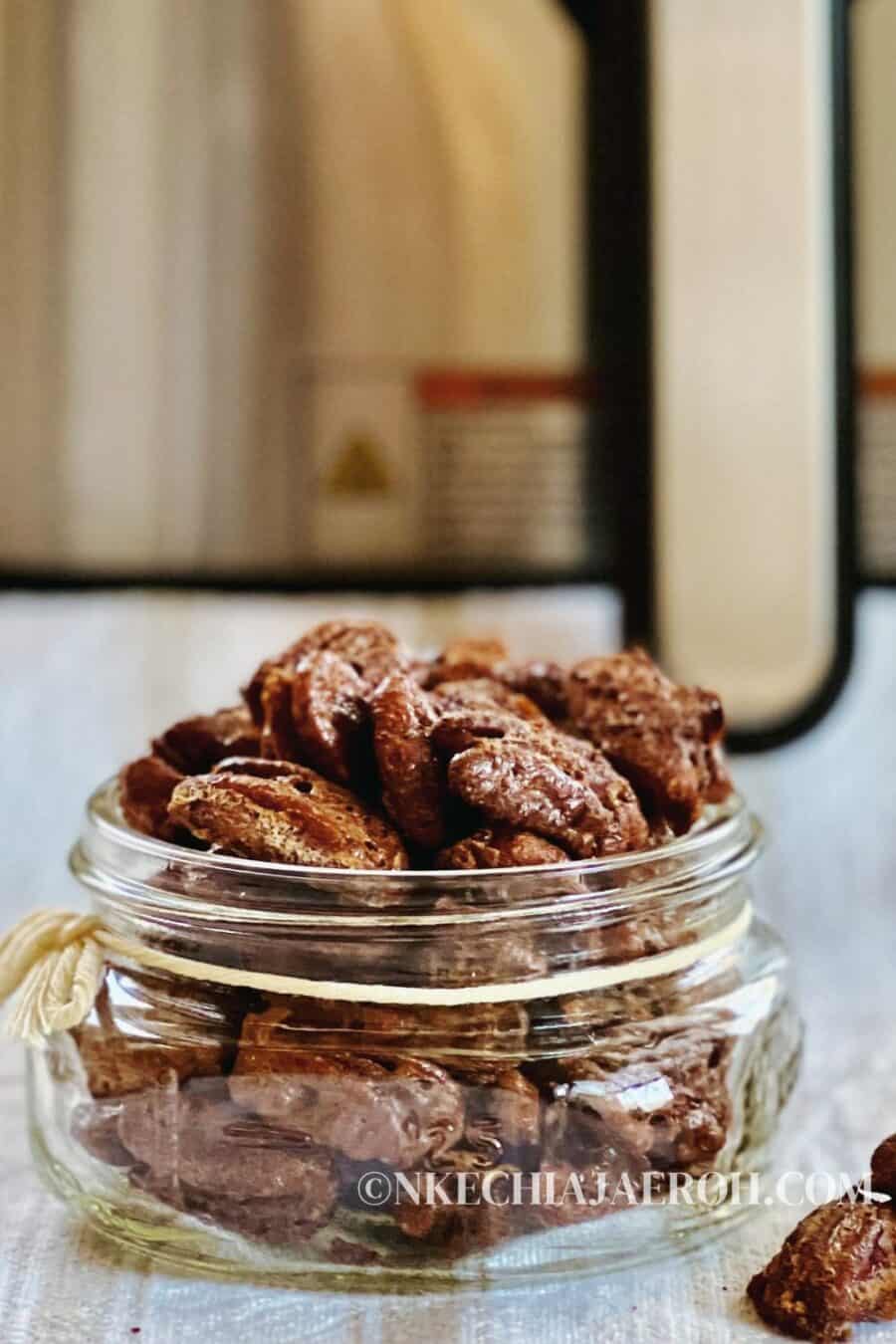 Super easy air fryer pecans, aka honey roasted pecans, are delicious, crunchy, healthy, and, most importantly, snackable! You only need simple ingredients and your air fryer to make this guilt-free snack that everyone will love! Also, look no further than my air fryer pecans recipe. This air-fried pecans recipe is easy to follow. If you have 20 minutes and raw pecans, then you've got just about everything you need to make air fryer roasted pecans. So if you love roasted pecans, try it now! Air fryer roasted pecans are great as salad toppings and snacks and make a great holiday gift! 
