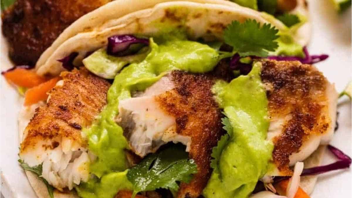 Baja Fish Tacos With Slaw And Avocado Sauce.