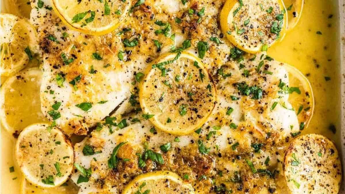Baked Fish With Lemon Garlic Butter.