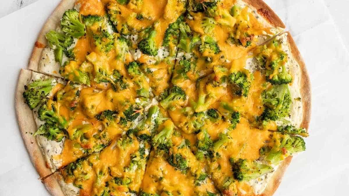Broccoli Cheddar Pizza. 