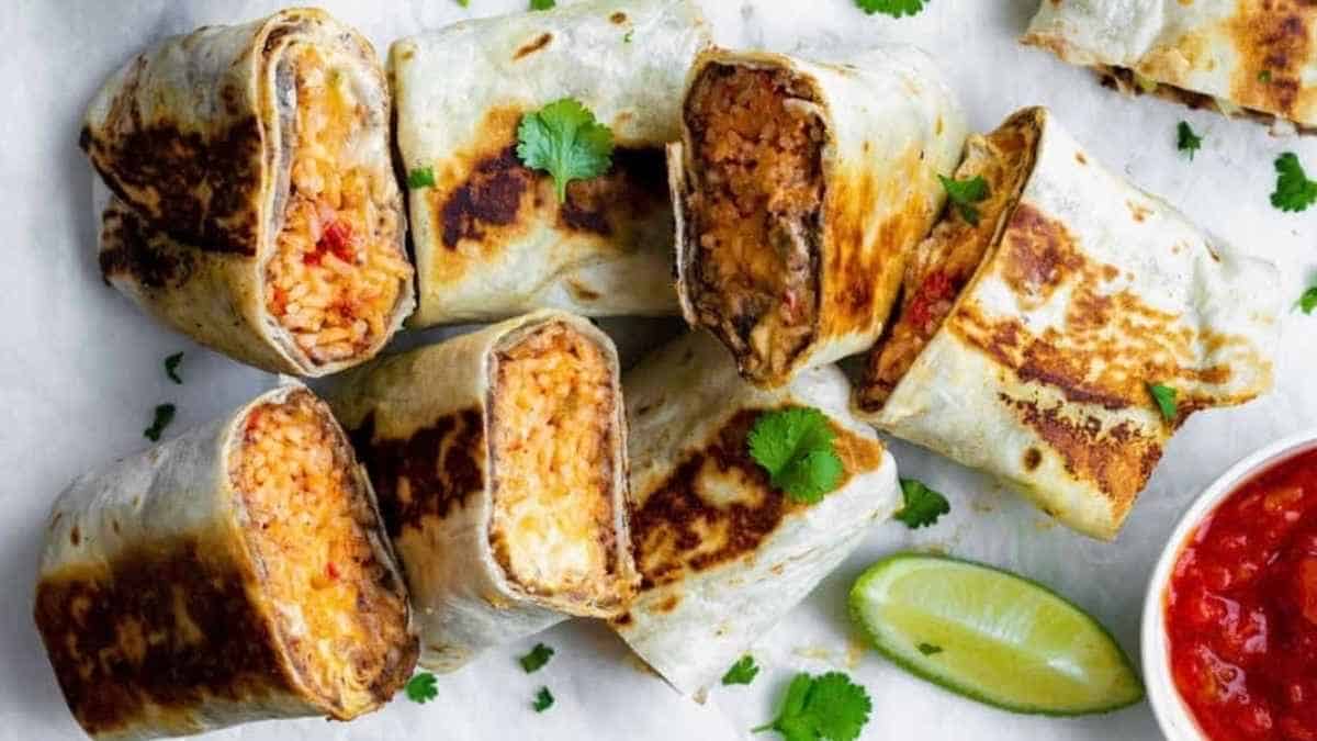 Cheesy Bean And Rice Burritos Recipe.