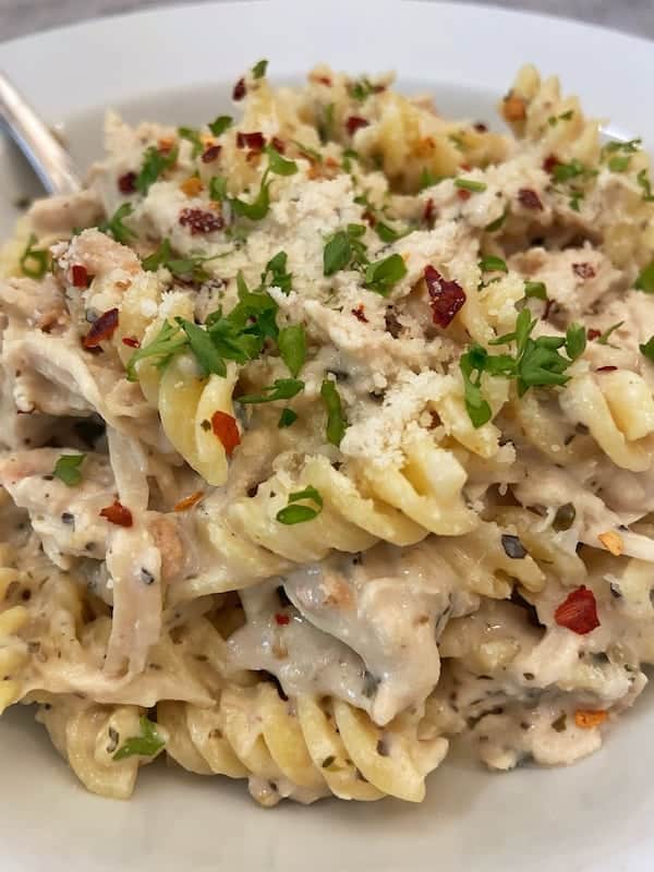 Crockpot Creamy Italian Chicken and noodles.
