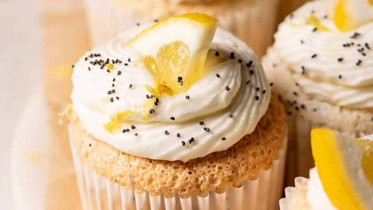 Fluffy Lemon Poppy Seed Cupcakes.