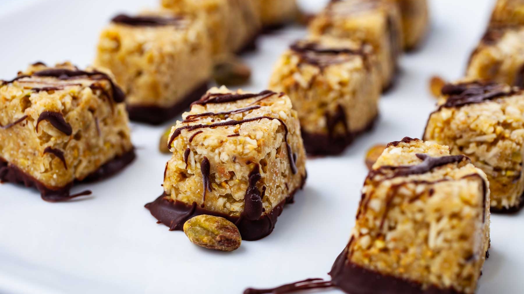 Healthy Coconut Bites with Chocolate and Pistachios
