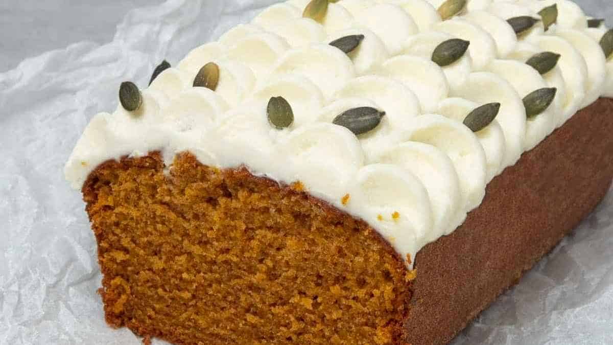 Pumpkin Bread With Cream Cheese Frosting.