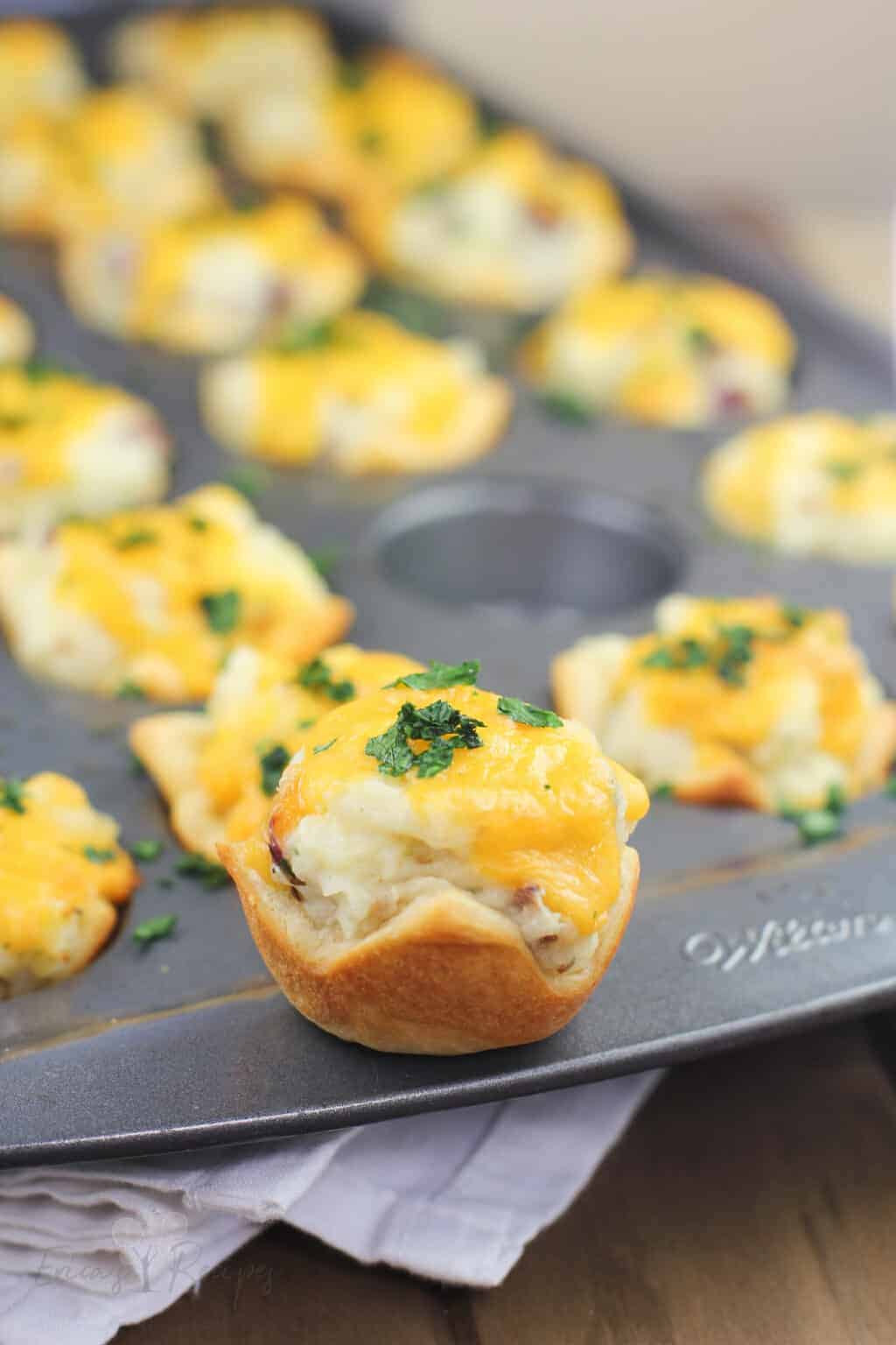 ranch mashed potatoes and bacon in crescent cups.