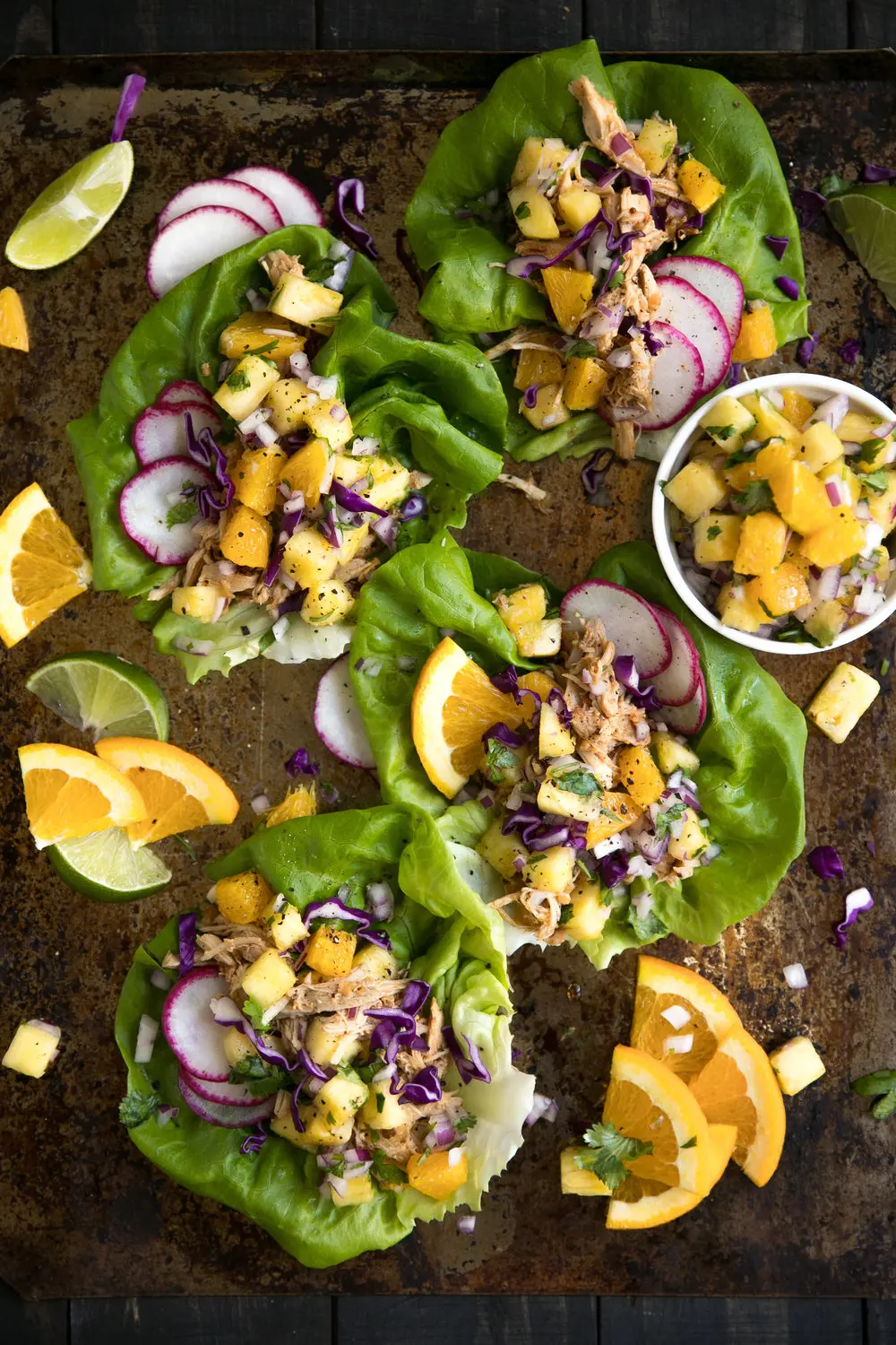 Slow Cooker Pineapple Pulled Chicken Taco Lettuce Wraps 
