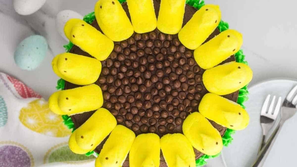 Sunflower Cake With Peeps.