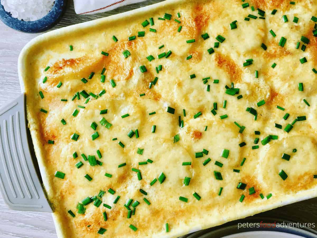 Potato Bake with French Onion Soup is creamy, cheese scalloped potato casserole that only uses 4 ingredients. So easy to make, yet packed full of flavor.
