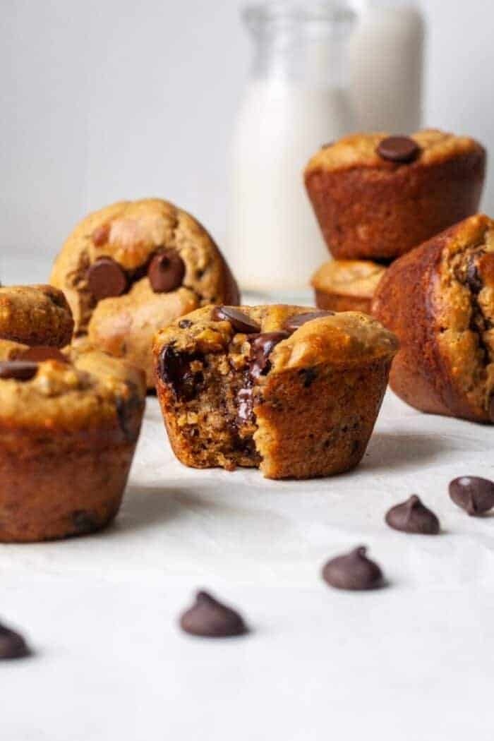 Protein muffins with bananas and chocolate chips.
