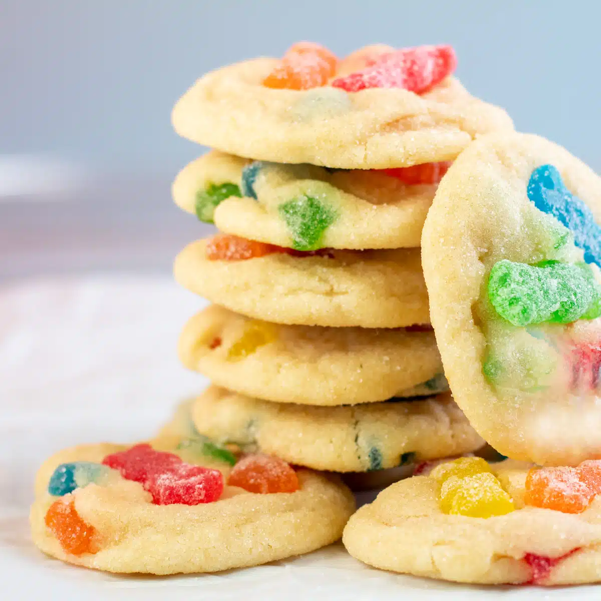 A stack of unique gummy bear cookies.
