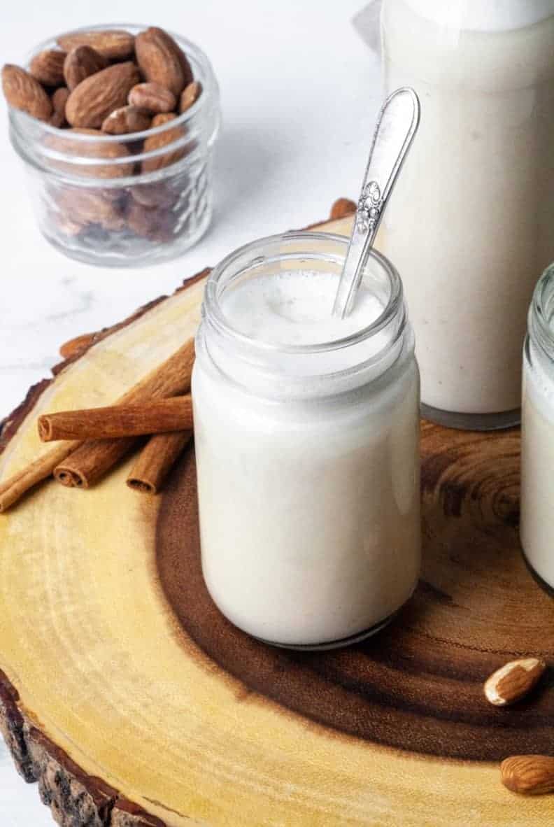 Whole30 almond milk in a jar.