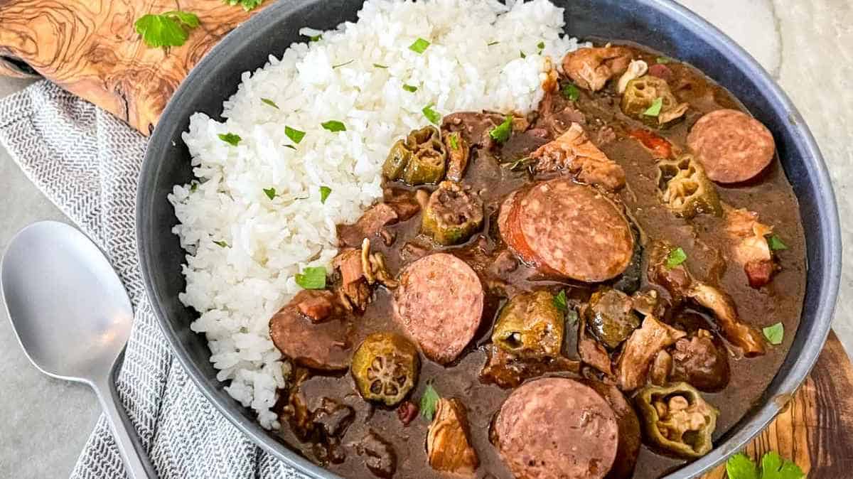 Authentic Chicken And Smoked Sausage Gumbo.