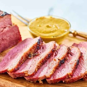 Baked Corned Beef With Mustard And Brown Sugar.