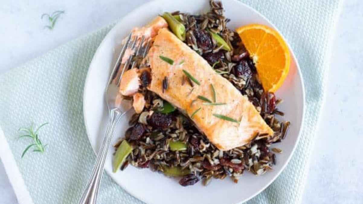 Baked Salmon With Black Rice.