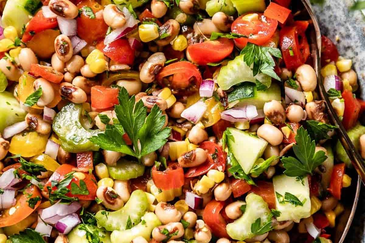 Black eyed pea salad in a bowl.
