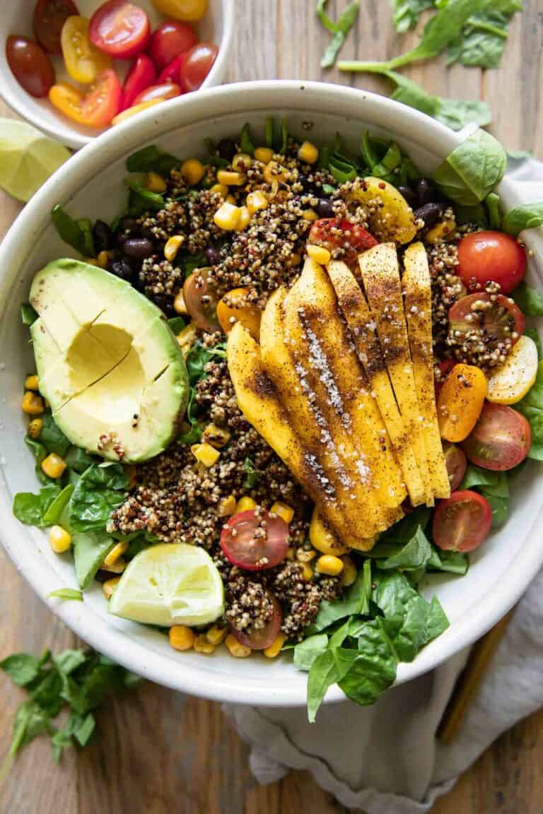 Chili Mango Zesty Quinoa Salad recipe in a bowl. 
