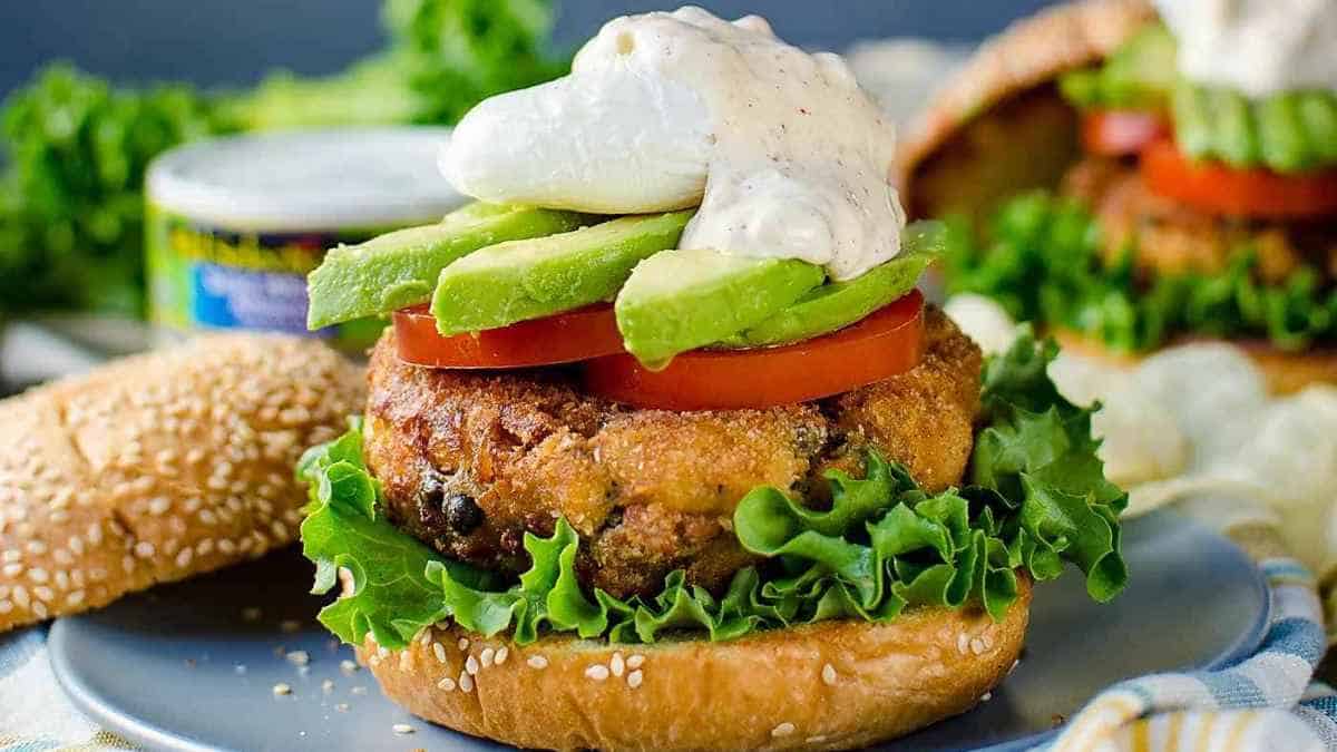 Crispy Tuna Burger With Lemon And Capers. 