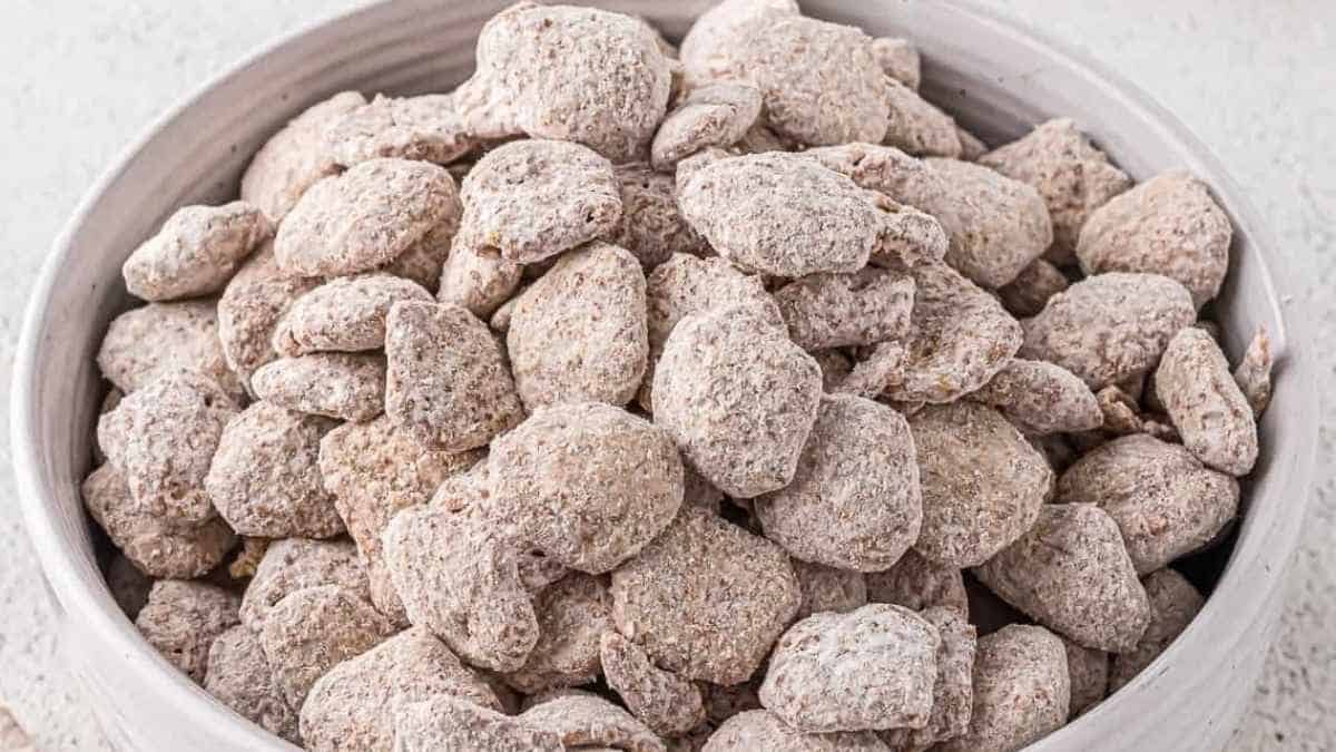 A white bowl filled with sugary treats.