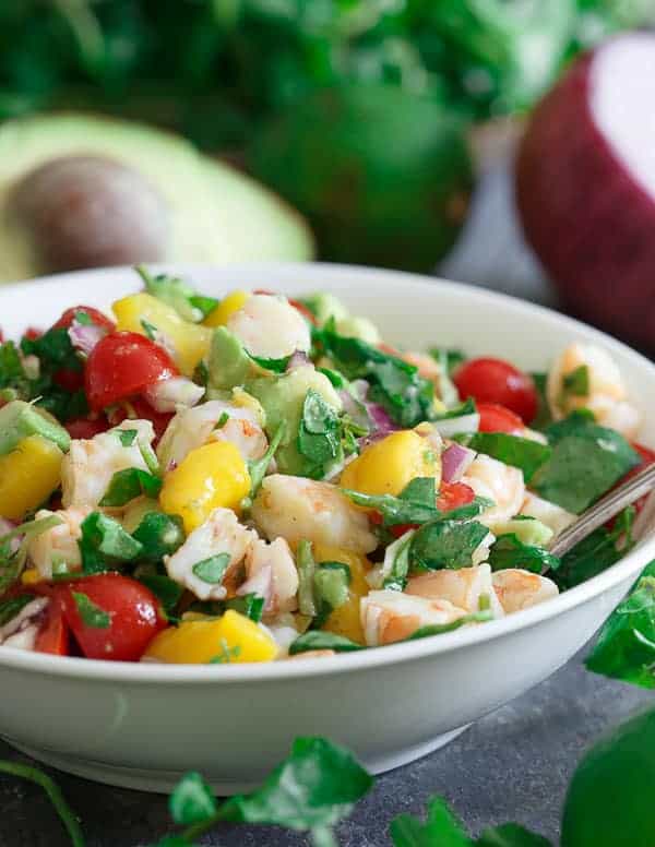 Shrimp mango avocado lime salad.