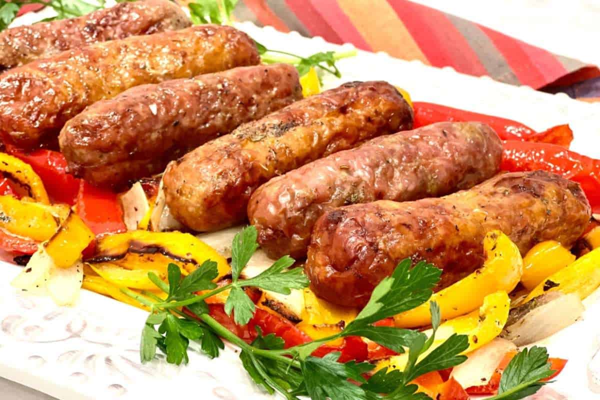 Air Fryer Italian Sausage and Peppers. 