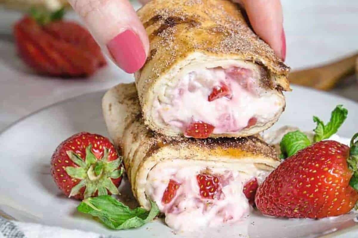 Air Fryer Strawberry Cheesecake Chimichangas. 