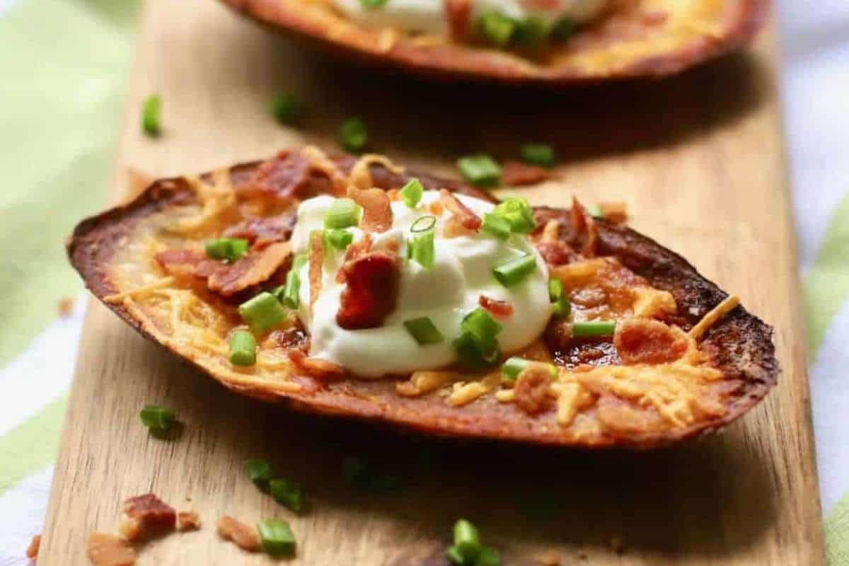 Easy Loaded Air Fryer Potato Skins. 