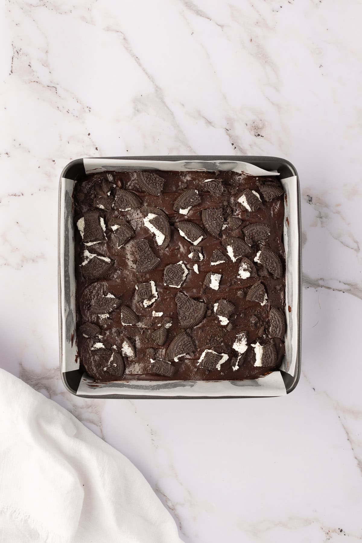 crushed oreos on top of brownies