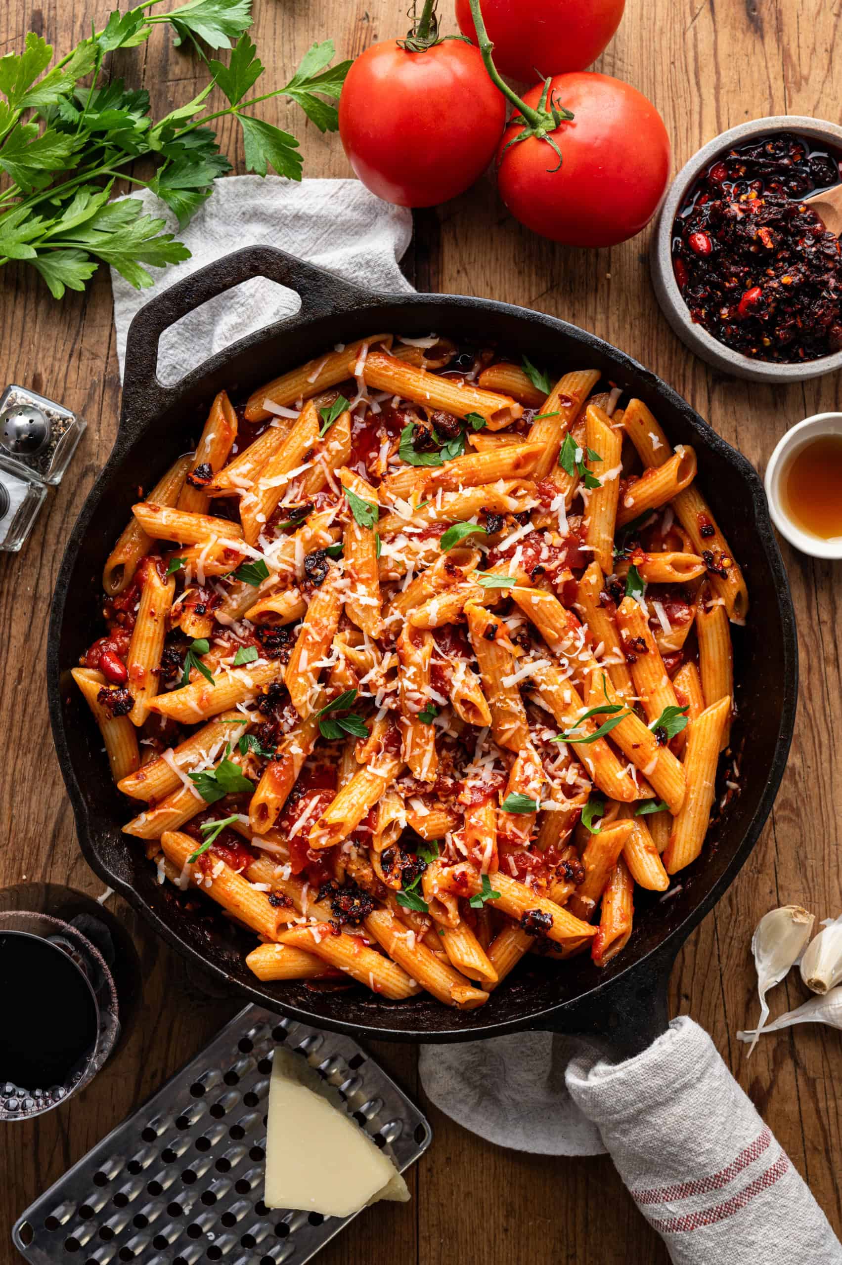 penne pasta in a skillet