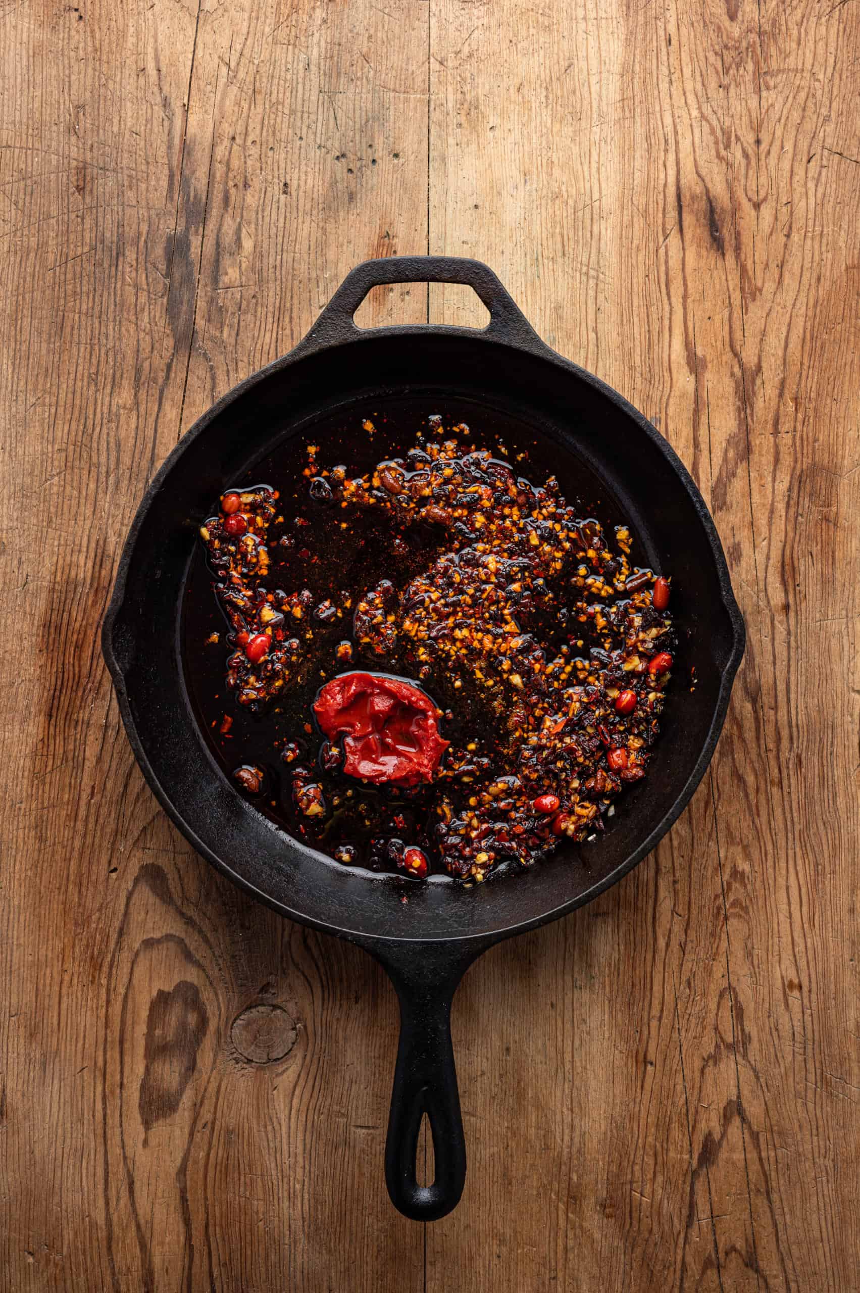 spices in a cast iron skillet