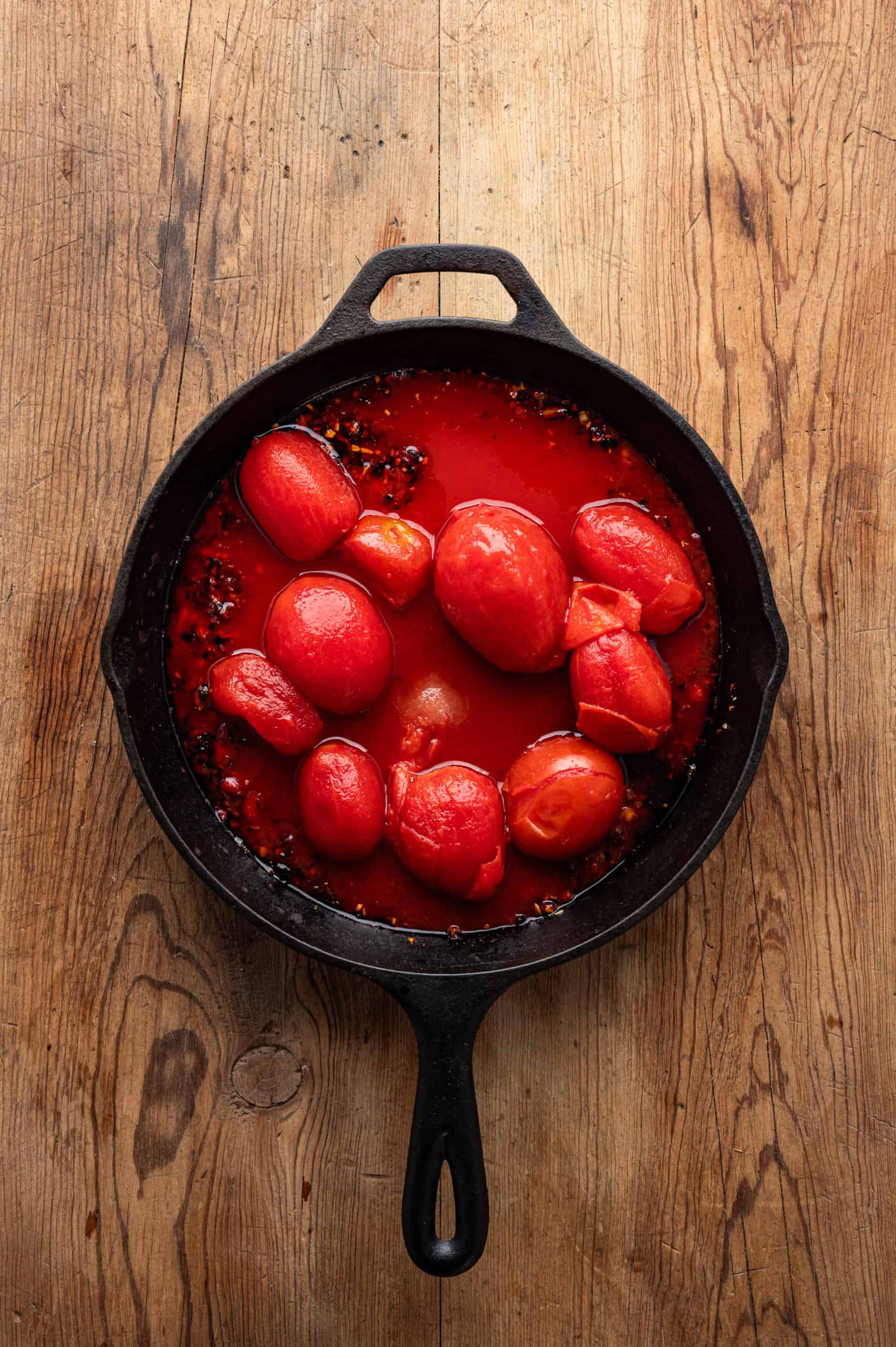roma tomatoes in a skillet